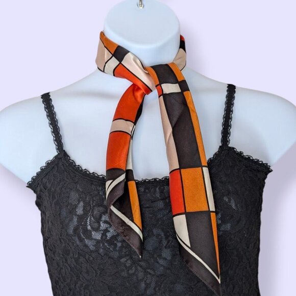 V. Red-Orange Satin Acetate Scarf - Picture 2 of 7